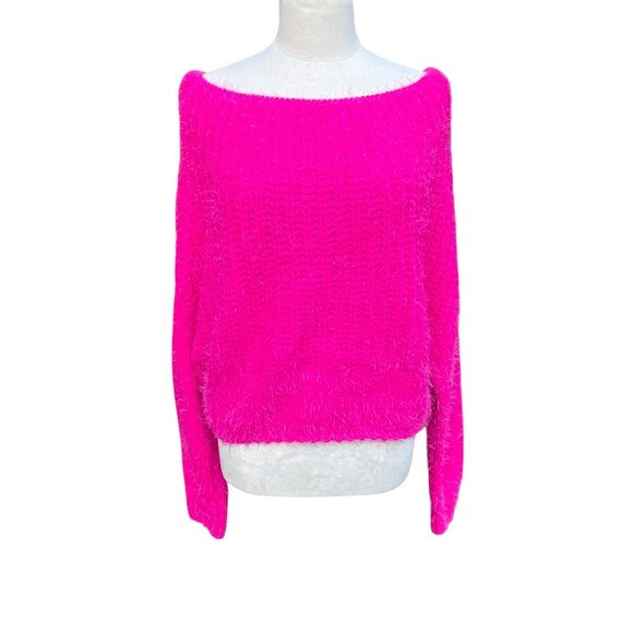Main Strip On/Off Shoulder Chunky Knit Barbiecore Sweater Slouchy Oversized-S/M - Picture 2 of 12